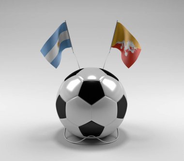 Arjantin - Bhutan Futbol Bayrakları, Beyaz Arkaplan - 3D Render