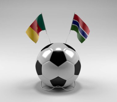 Kamerun - Gambiya Futbol Bayrakları, Beyaz Arkaplan - 3D Render