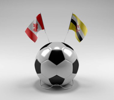 Kanada - Brunei Futbol Bayrakları, Beyaz Arkaplan - 3D Render