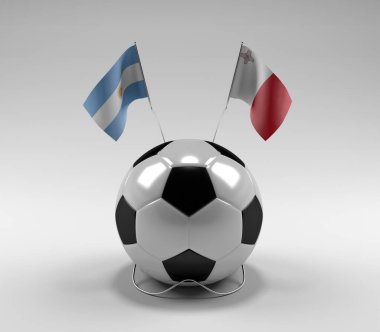 Arjantin - Malta Futbol Bayrakları, Beyaz Arkaplan - 3D Render