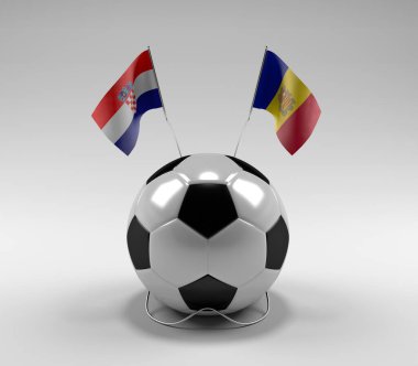Hırvatistan - Andorra Futbol Bayrakları, Beyaz Arkaplan - 3D Hazırlama