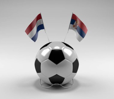 Hollanda - Sırbistan Futbol Bayrakları, Beyaz Arkaplan - 3D Hazırlama