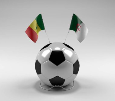 Senegal - Cezayir Futbol Bayrakları, Beyaz Arkaplan - 3D Render