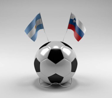 Arjantin - Slovenya Futbol Bayrakları, Beyaz Arkaplan - 3D Render