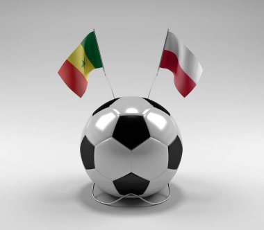 Senegal - Polonya Futbol Bayrakları, Beyaz Arkaplan - 3D Render