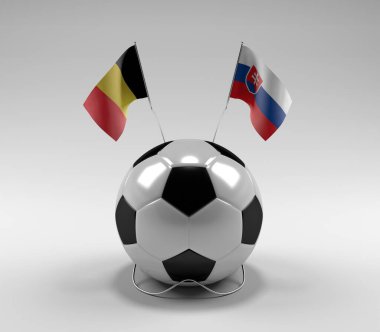 Belçika - Slovakya Futbol Bayrakları, Beyaz Arkaplan - 3D Render