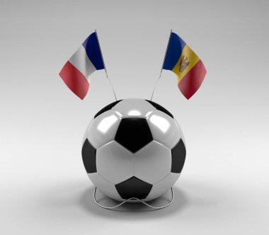 Fransa - Moldova Futbol Bayrakları, Beyaz Arkaplan - 3D Render