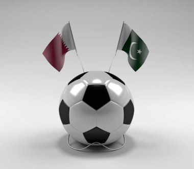 Katar - Pakistan Futbol Bayrakları, Beyaz Arkaplan - 3D Yapılandırma