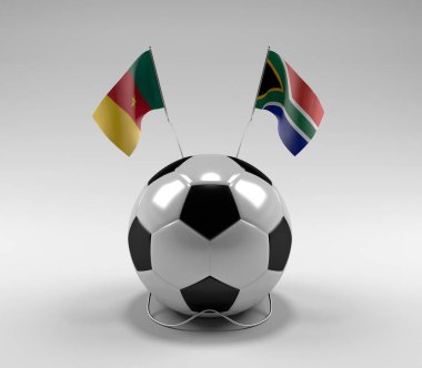 Kamerun - Güney Afrika Futbol Bayrakları, Beyaz Arkaplan - 3D Render
