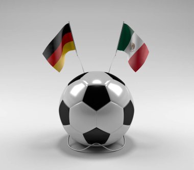 Almanya - Meksika Futbol Bayrakları, Beyaz Arkaplan - 3D Render