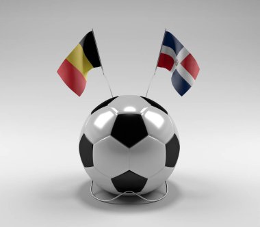 Belçika - Dominik Cumhuriyeti Futbol Bayrakları, Beyaz Arkaplan - 3D Render
