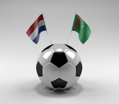 Hollanda - Türkmenistan Futbol Bayrakları, Beyaz Arkaplan - 3D Render