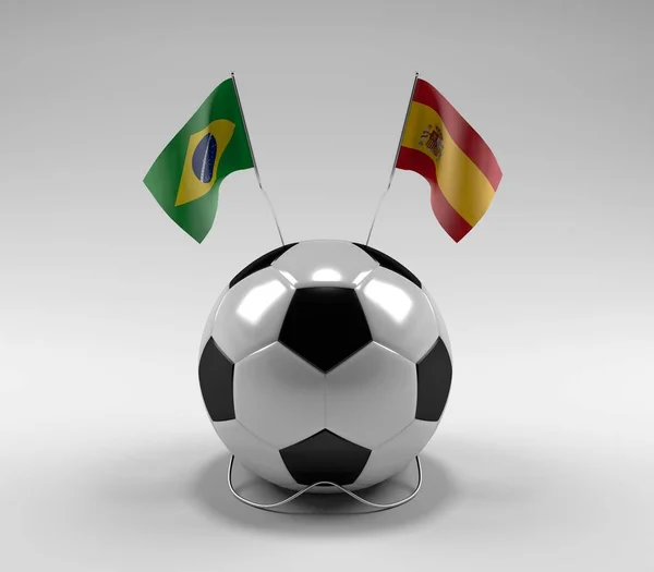 Brazil Spain Football Flags White Background Render — Foto de Stock