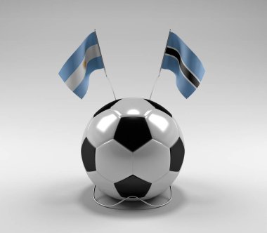 Arjantin - Botswana Futbol Bayrakları, Beyaz Arkaplan - 3D Render