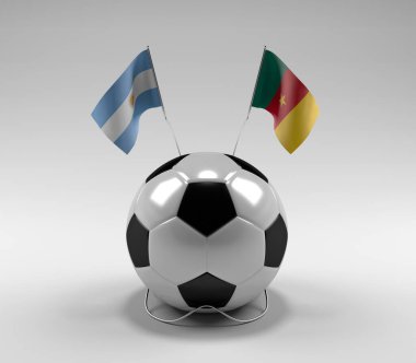 Arjantin - Kamerun Futbol Bayrakları, Beyaz Arkaplan - 3D Render