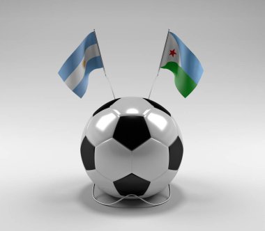 Arjantin - Cibuti Futbol Bayrakları, Beyaz Arkaplan - 3D Render