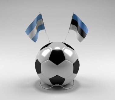 Arjantin - Estonya Futbol Bayrakları, Beyaz Arkaplan - 3D Render