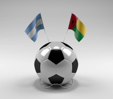 Arjantin - Gine-Bissau Futbol Bayrakları, Beyaz Arkaplan - 3D Render
