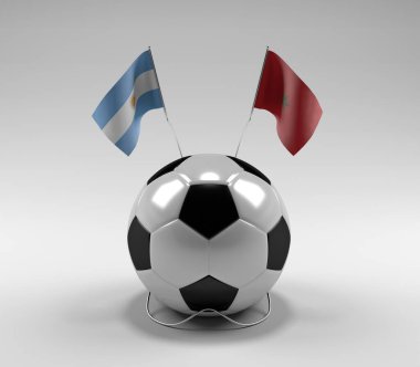 Arjantin - Fas Futbol Bayrakları, Beyaz Arkaplan - 3D Render