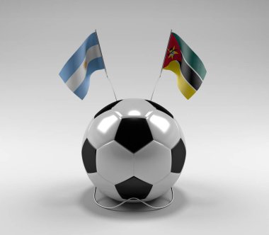 Arjantin - Mozambik Futbol Bayrakları, Beyaz Arkaplan - 3D Render