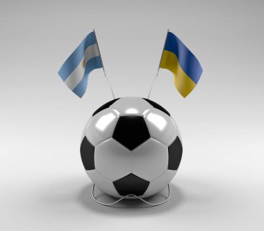 Arjantin - Ukrayna Futbol Bayrakları, Beyaz Arkaplan - 3D Render