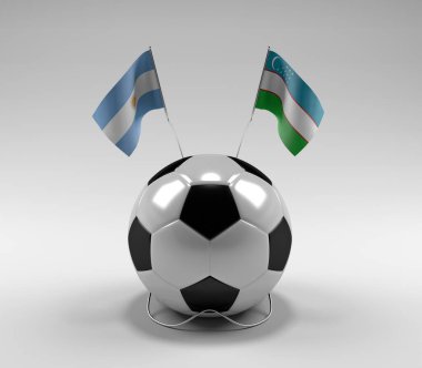Arjantin - Özbekistan Futbol Bayrakları, Beyaz Arkaplan - 3D Render