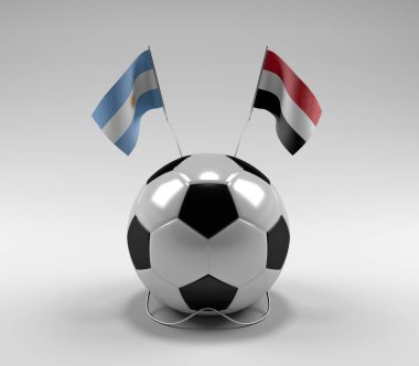 Arjantin - Yemen Futbol Bayrakları, Beyaz Arkaplan - 3D Render