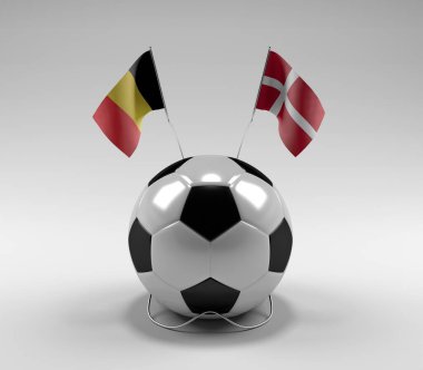 Belçika - Danimarka Futbol Bayrakları, Beyaz Arkaplan - 3D Render