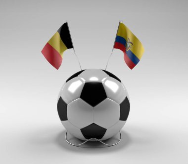 Belçika - Ekvador Futbol Bayrakları, Beyaz Arkaplan - 3D Render