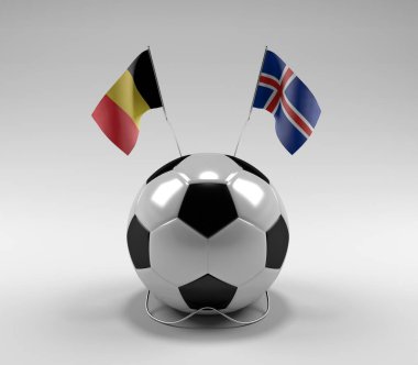 Belçika - İzlanda Futbol Bayrakları, Beyaz Arkaplan - 3D Render