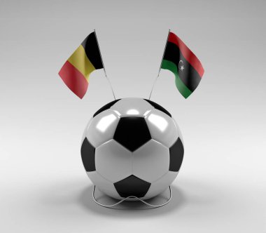 Belçika - Libya Futbol Bayrakları, Beyaz Arkaplan - 3D Render