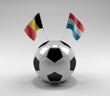 Belçika - Lüksemburg Futbol Bayrakları, Beyaz Arkaplan - 3D Render