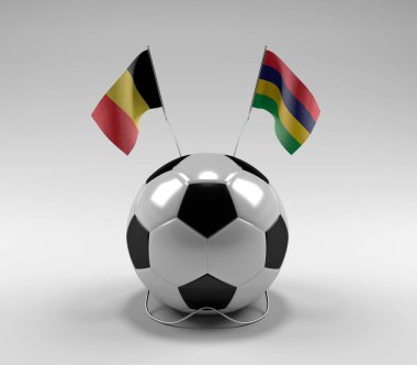 Belçika - Mauritius Futbol Bayrakları, Beyaz Arkaplan - 3D Render