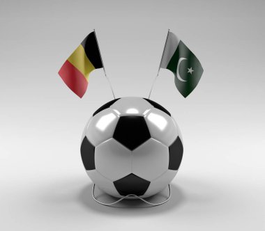 Belçika - Pakistan Futbol Bayrakları, Beyaz Arkaplan - 3D Render