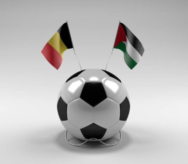 Belçika - Filistin Futbol Bayrakları, Beyaz Arkaplan - 3D Render