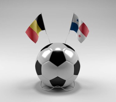 Belçika - Panama Futbol Bayrakları, Beyaz Arkaplan - 3D Render