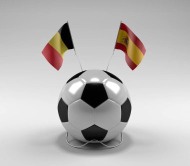 Belçika - İspanya Futbol Bayrakları, Beyaz Arkaplan - 3D Render