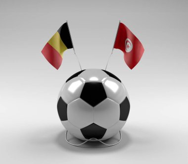 Belçika - Tunus Futbol Bayrakları, Beyaz Arkaplan - 3D Render