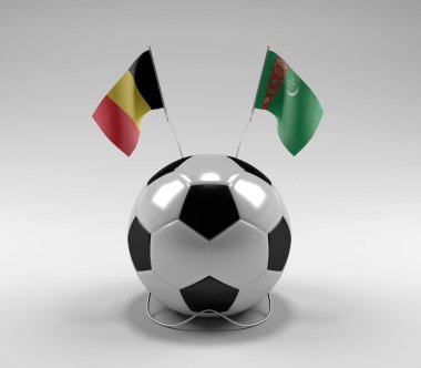 Belçika - Türkmenistan Futbol Bayrakları, Beyaz Arkaplan - 3D Render