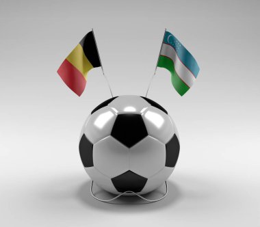 Belçika - Özbekistan Futbol Bayrakları, Beyaz Arkaplan - 3D Render