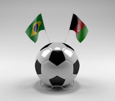 Brezilya - Afganistan Futbol Bayrakları, Beyaz Arkaplan - 3D Render