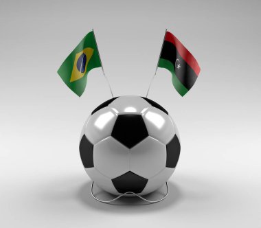 Brezilya - Libya Futbol Bayrakları, Beyaz Arkaplan - 3D Hazırlama
