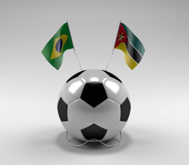 Brezilya - Mozambik Futbol Bayrakları, Beyaz Arkaplan - 3D Render