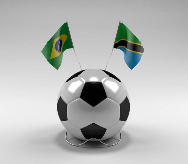 Brezilya - Tanzanya Futbol Bayrakları, Beyaz Arkaplan - 3D Render