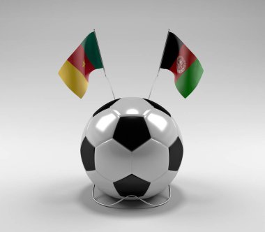 Kamerun - Afganistan Futbol Bayrakları, Beyaz Arkaplan - 3D Render