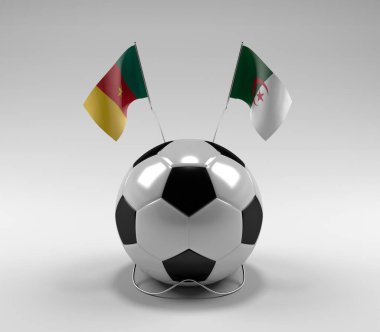 Kamerun - Cezayir Futbol Bayrakları, Beyaz Arkaplan - 3D Render