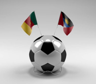 Kamerun - Antigua ve Barbuda Futbol Bayrakları, Beyaz Arkaplan - 3D Render
