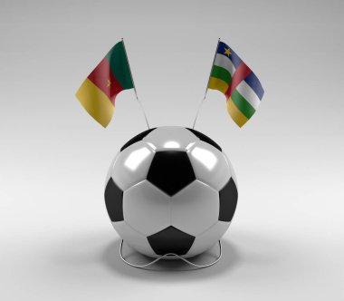 Kamerun - Orta Afrika Cumhuriyeti Futbol Bayrakları, Beyaz Arkaplan - 3D Render