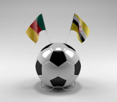 Kamerun - Brunei Futbol Bayrakları, Beyaz Arkaplan - 3D Render