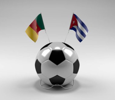 Kamerun - Küba Futbol Bayrakları, Beyaz Arkaplan - 3D Render
